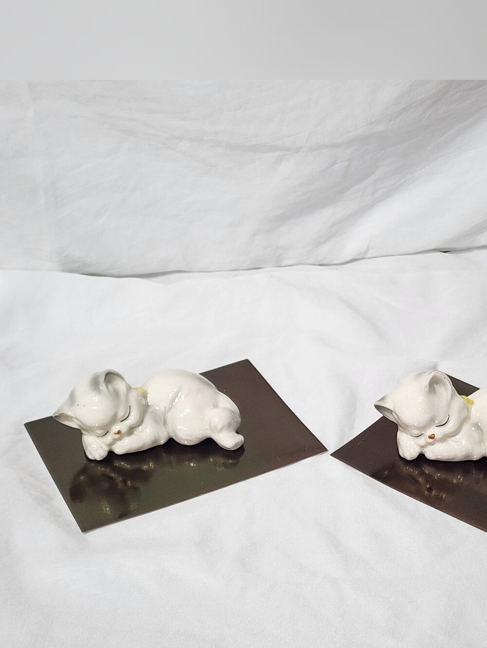 Ceramic Sleeping Cat Figurine Pair - White